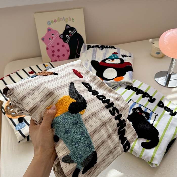 91家纺网 家纺一手货源 找家纺 （总）蓝邻家纺 2025春夏新款全棉纯棉老粗布刺绣床笠凉席席子