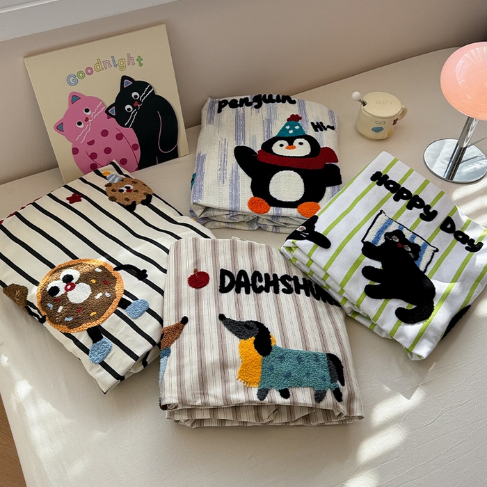 蓝邻家纺 2025春夏新款全棉纯棉老粗布刺绣床笠凉席席子 组合图仅供展示