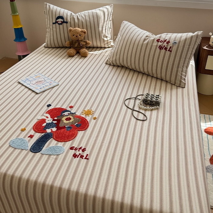 91家纺网 家纺一手货源 找家纺 蓝邻家纺 2025春夏新款全棉纯棉老粗布刺绣床笠凉席席子 艾莎