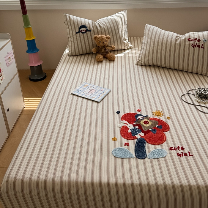 91家纺网 家纺一手货源 找家纺 蓝邻家纺 2025春夏新款全棉纯棉老粗布刺绣床笠凉席席子 艾莎