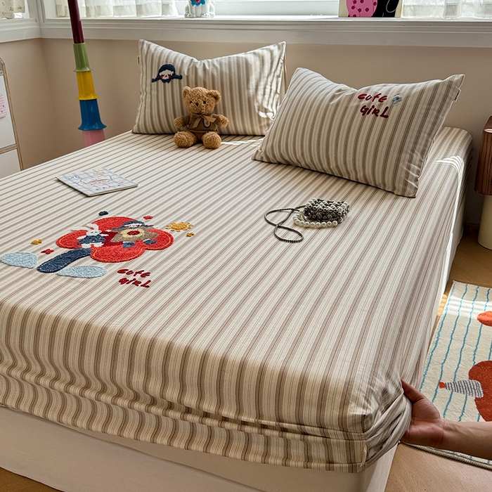 91家纺网 家纺一手货源 找家纺 蓝邻家纺 2025春夏新款全棉纯棉老粗布刺绣床笠凉席席子 艾莎