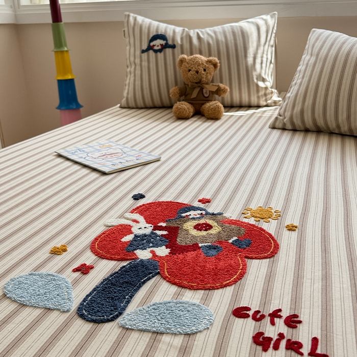 91家纺网 家纺一手货源 找家纺 蓝邻家纺 2025春夏新款全棉纯棉老粗布刺绣床笠凉席席子 艾莎