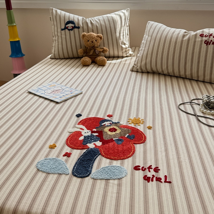 91家纺网 家纺一手货源 找家纺 蓝邻家纺 2025春夏新款全棉纯棉老粗布刺绣床笠凉席席子 艾莎