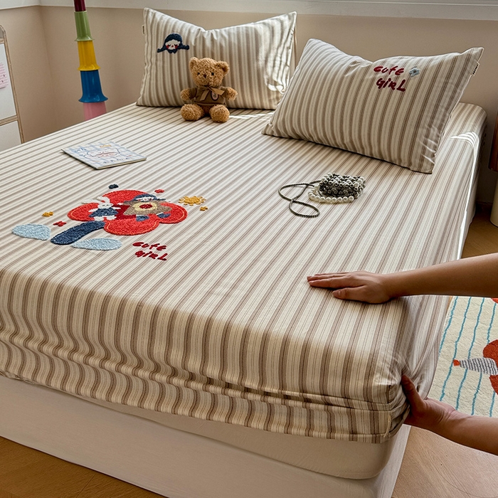 91家纺网 家纺一手货源 找家纺 蓝邻家纺 2025春夏新款全棉纯棉老粗布刺绣床笠凉席席子 艾莎