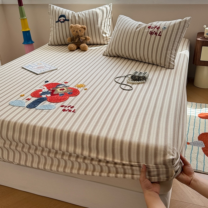 91家纺网 家纺一手货源 找家纺 蓝邻家纺 2025春夏新款全棉纯棉老粗布刺绣床笠凉席席子 艾莎