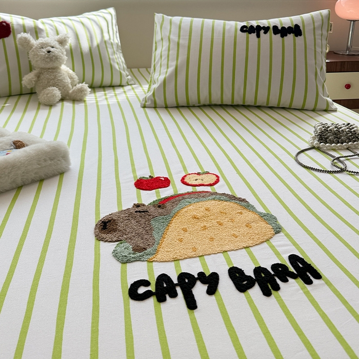 91家纺网 家纺一手货源 找家纺 蓝邻家纺 2025春夏新款全棉纯棉老粗布刺绣床笠凉席席子 卡比兽