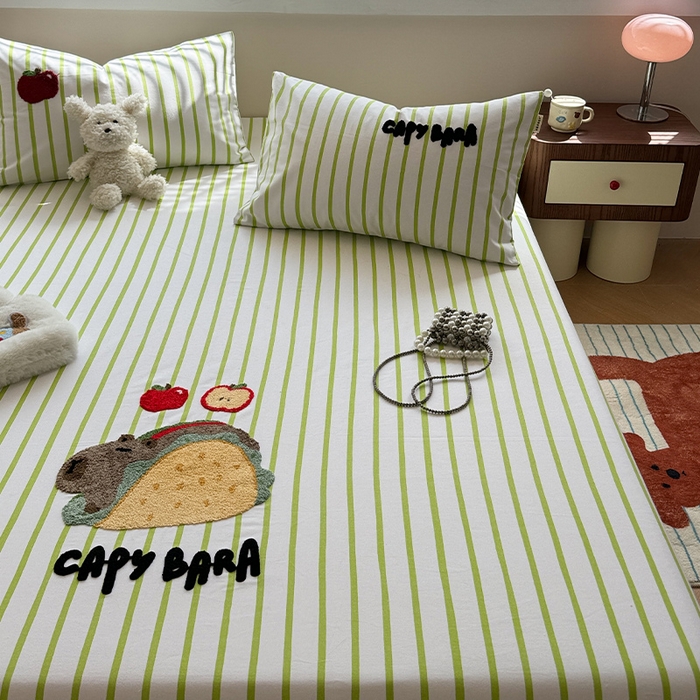 91家纺网 家纺一手货源 找家纺 蓝邻家纺 2025春夏新款全棉纯棉老粗布刺绣床笠凉席席子 卡比兽