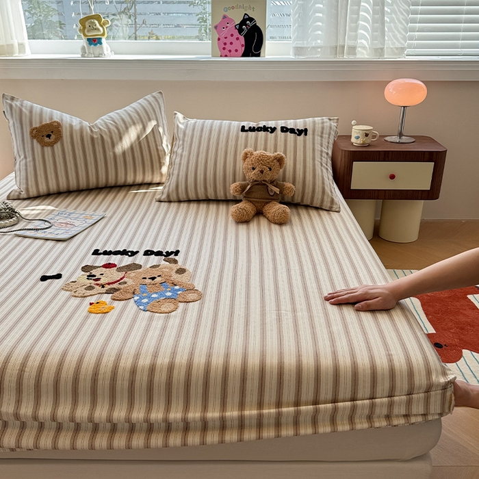 91家纺网 家纺一手货源 找家纺 蓝邻家纺 2025春夏新款全棉纯棉老粗布刺绣床笠凉席席子 可可狗