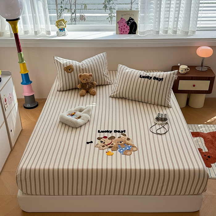 91家纺网 家纺一手货源 找家纺 蓝邻家纺 2025春夏新款全棉纯棉老粗布刺绣床笠凉席席子 可可狗