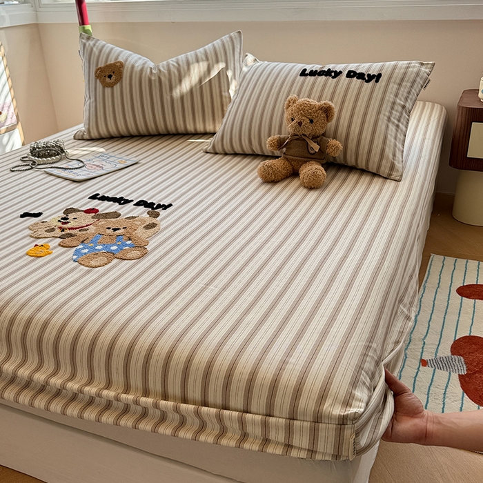 91家纺网 家纺一手货源 找家纺 蓝邻家纺 2025春夏新款全棉纯棉老粗布刺绣床笠凉席席子 可可狗