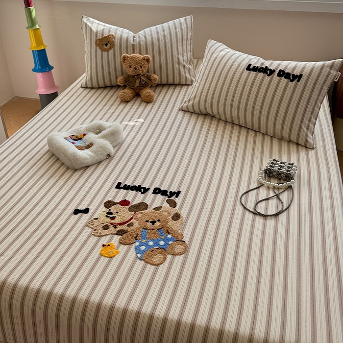 91家纺网 家纺一手货源 找家纺 蓝邻家纺 2025春夏新款全棉纯棉老粗布刺绣床笠凉席席子 可可狗