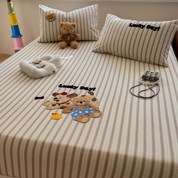 91家纺网 家纺一手货源 找家纺 蓝邻家纺 2025春夏新款全棉纯棉老粗布刺绣床笠凉席席子 可可狗