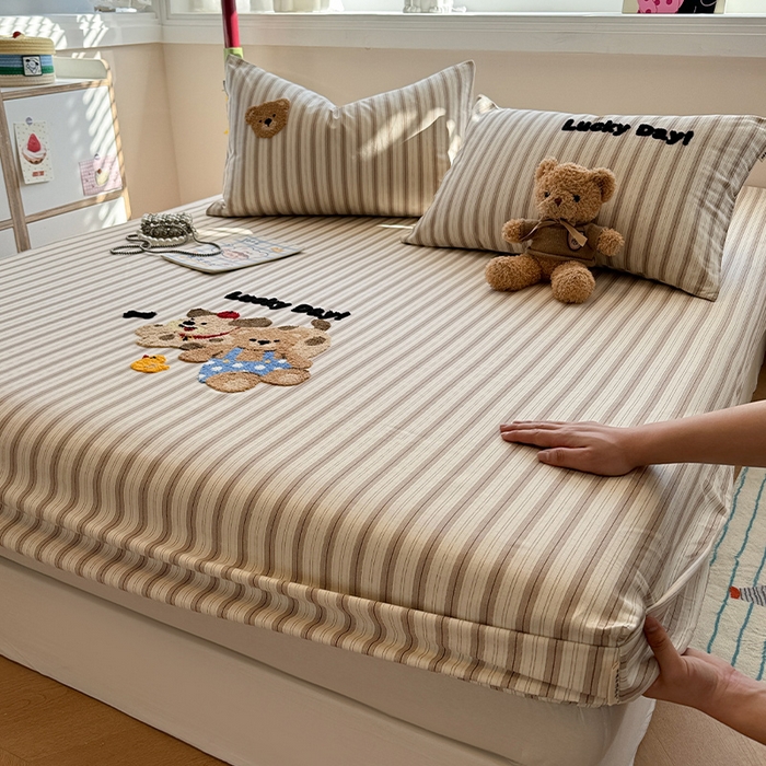 91家纺网 家纺一手货源 找家纺 蓝邻家纺 2025春夏新款全棉纯棉老粗布刺绣床笠凉席席子 可可狗