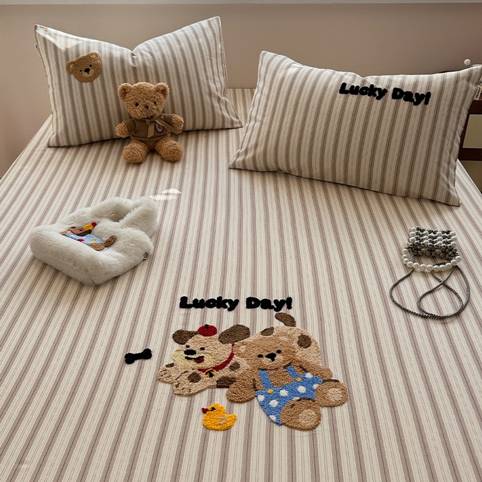 91家纺网 家纺一手货源 找家纺 蓝邻家纺 2025春夏新款全棉纯棉老粗布刺绣床笠凉席席子 可可狗