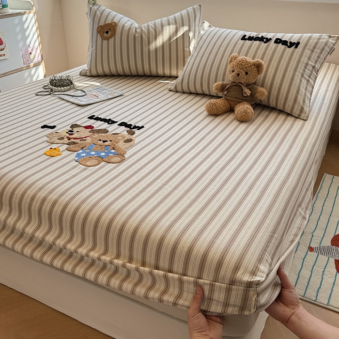 91家纺网 家纺一手货源 找家纺 蓝邻家纺 2025春夏新款全棉纯棉老粗布刺绣床笠凉席席子 可可狗