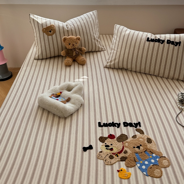 91家纺网 家纺一手货源 找家纺 蓝邻家纺 2025春夏新款全棉纯棉老粗布刺绣床笠凉席席子 可可狗