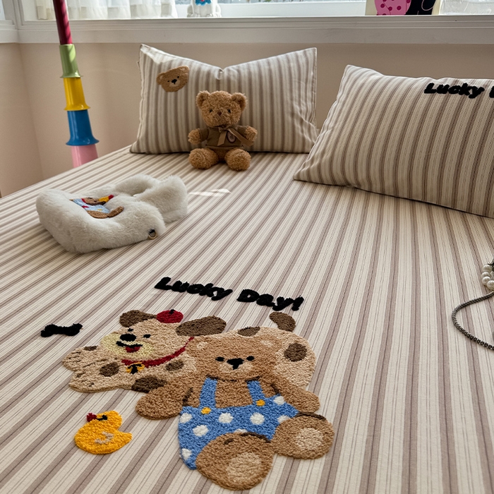 91家纺网 家纺一手货源 找家纺 蓝邻家纺 2025春夏新款全棉纯棉老粗布刺绣床笠凉席席子 可可狗