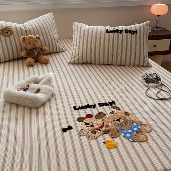 91家纺网 家纺一手货源 找家纺 蓝邻家纺 2025春夏新款全棉纯棉老粗布刺绣床笠凉席席子 可可狗