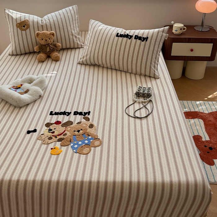 91家纺网 家纺一手货源 找家纺 蓝邻家纺 2025春夏新款全棉纯棉老粗布刺绣床笠凉席席子 可可狗