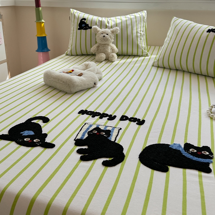 91家纺网 家纺一手货源 找家纺 蓝邻家纺 2025春夏新款全棉纯棉老粗布刺绣床笠凉席席子 喵咪日记