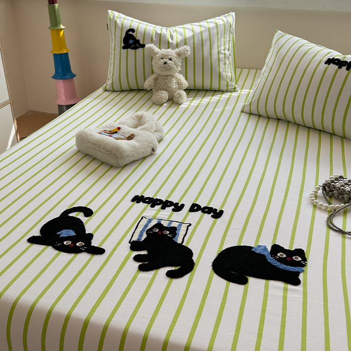 91家纺网 家纺一手货源 找家纺 蓝邻家纺 2025春夏新款全棉纯棉老粗布刺绣床笠凉席席子 喵咪日记