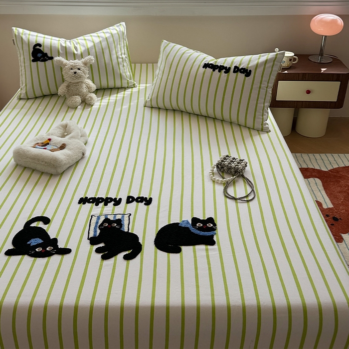 91家纺网 家纺一手货源 找家纺 蓝邻家纺 2025春夏新款全棉纯棉老粗布刺绣床笠凉席席子 喵咪日记