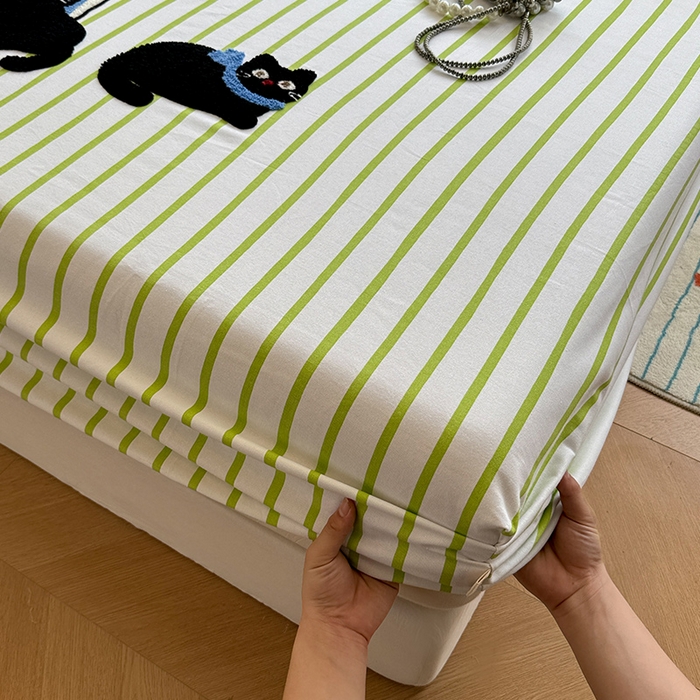 91家纺网 家纺一手货源 找家纺 蓝邻家纺 2025春夏新款全棉纯棉老粗布刺绣床笠凉席席子 喵咪日记