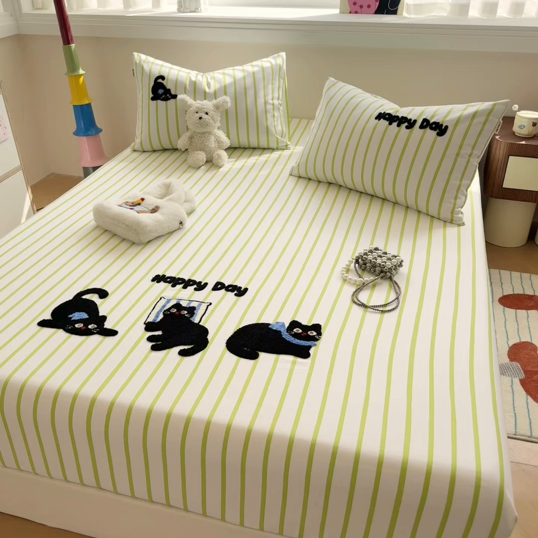 91家纺网 家纺一手货源 找家纺 蓝邻家纺 2025春夏新款全棉纯棉老粗布刺绣床笠凉席席子 喵咪日记