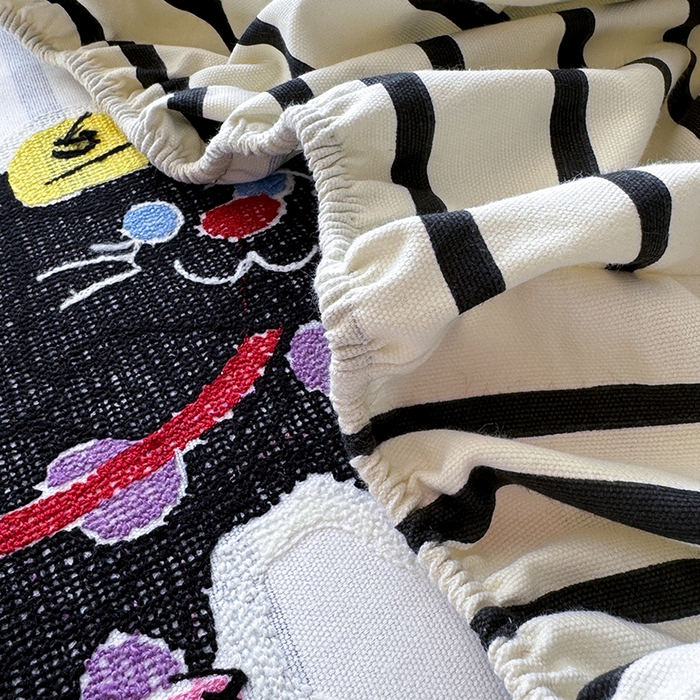 91家纺网 家纺一手货源 找家纺 蓝邻家纺 2025春夏新款全棉纯棉老粗布刺绣床笠凉席席子 奶芙猫