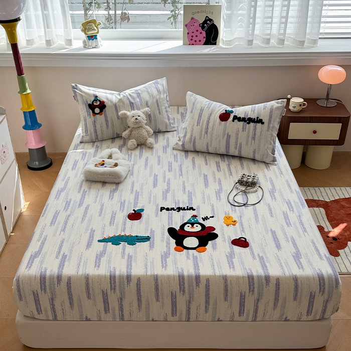 91家纺网 家纺一手货源 找家纺 蓝邻家纺 2025春夏新款全棉纯棉老粗布刺绣床笠凉席席子 奇趣乐园