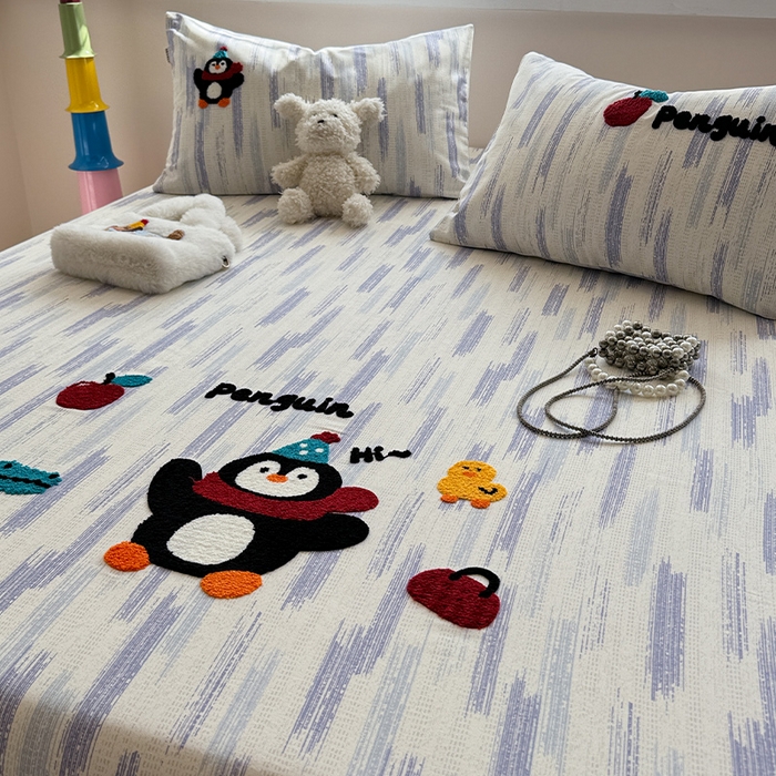 91家纺网 家纺一手货源 找家纺 蓝邻家纺 2025春夏新款全棉纯棉老粗布刺绣床笠凉席席子 奇趣乐园