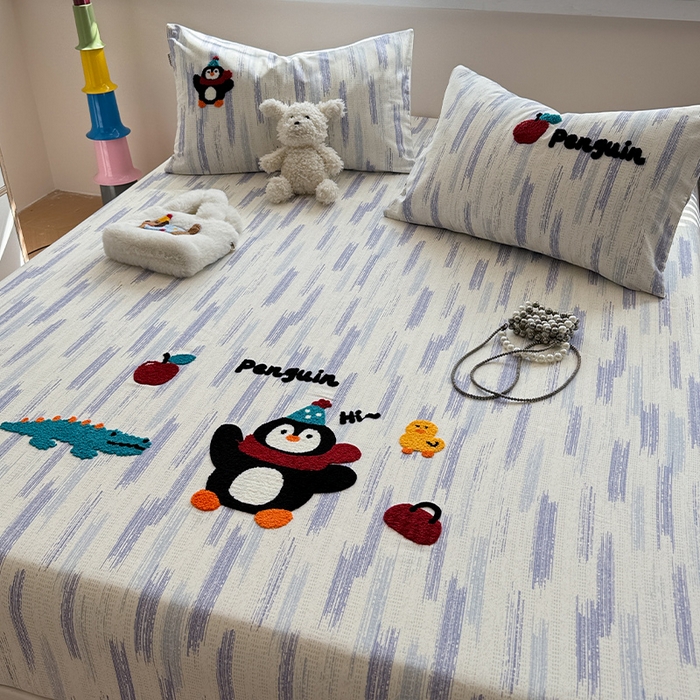 91家纺网 家纺一手货源 找家纺 蓝邻家纺 2025春夏新款全棉纯棉老粗布刺绣床笠凉席席子 奇趣乐园