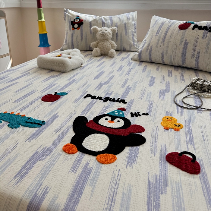 91家纺网 家纺一手货源 找家纺 蓝邻家纺 2025春夏新款全棉纯棉老粗布刺绣床笠凉席席子 奇趣乐园