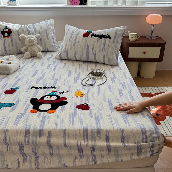 91家纺网 家纺一手货源 找家纺 蓝邻家纺 2025春夏新款全棉纯棉老粗布刺绣床笠凉席席子 奇趣乐园