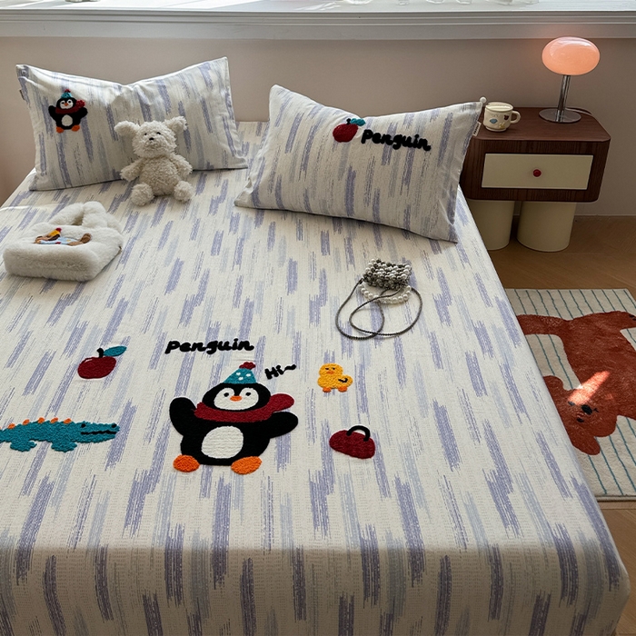 91家纺网 家纺一手货源 找家纺 蓝邻家纺 2025春夏新款全棉纯棉老粗布刺绣床笠凉席席子 奇趣乐园