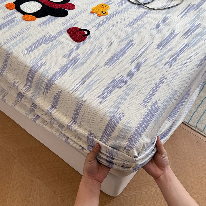 91家纺网 家纺一手货源 找家纺 蓝邻家纺 2025春夏新款全棉纯棉老粗布刺绣床笠凉席席子 奇趣乐园