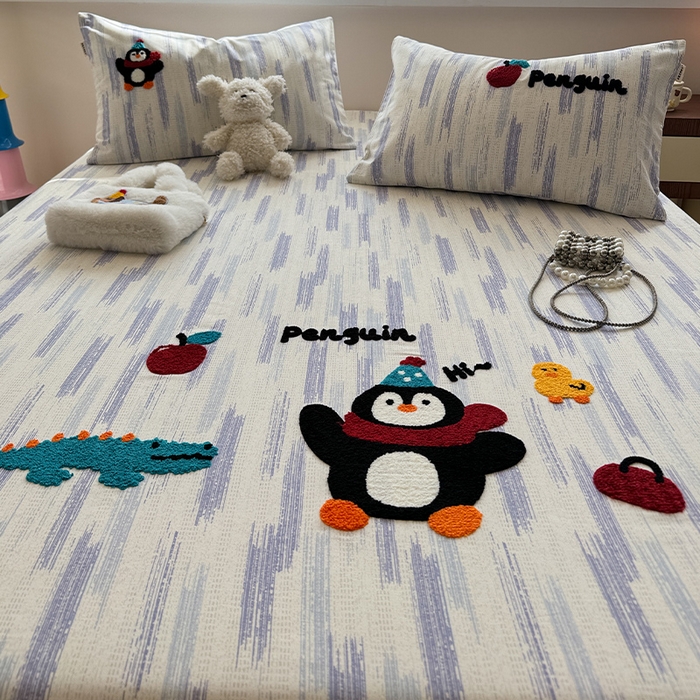 91家纺网 家纺一手货源 找家纺 蓝邻家纺 2025春夏新款全棉纯棉老粗布刺绣床笠凉席席子 奇趣乐园