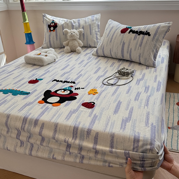 91家纺网 家纺一手货源 找家纺 蓝邻家纺 2025春夏新款全棉纯棉老粗布刺绣床笠凉席席子 奇趣乐园