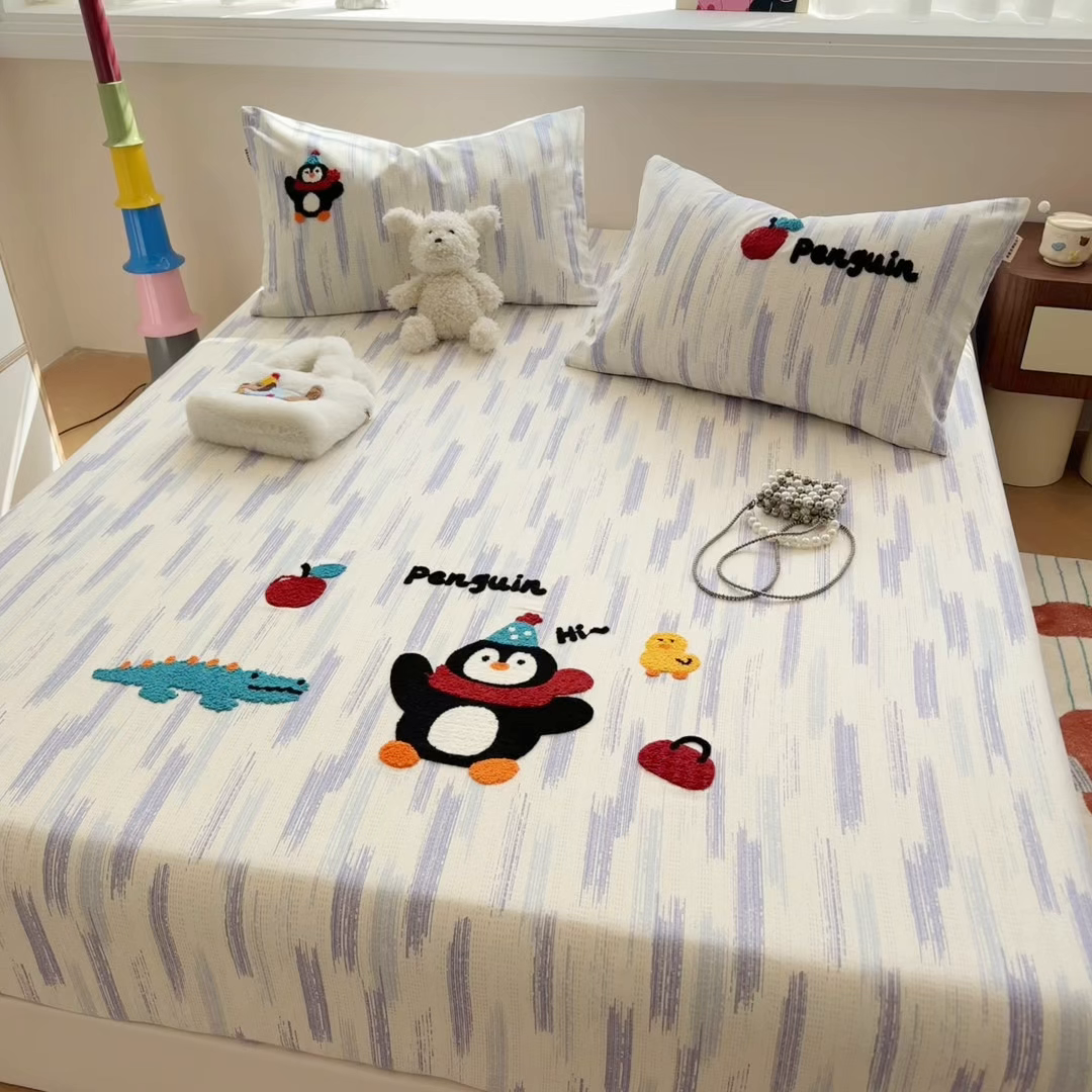 91家纺网 家纺一手货源 找家纺 蓝邻家纺 2025春夏新款全棉纯棉老粗布刺绣床笠凉席席子 奇趣乐园