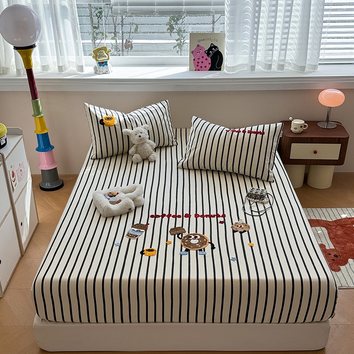 91家纺网 家纺一手货源 找家纺 蓝邻家纺 2025春夏新款全棉纯棉老粗布刺绣床笠凉席席子 甜甜圈