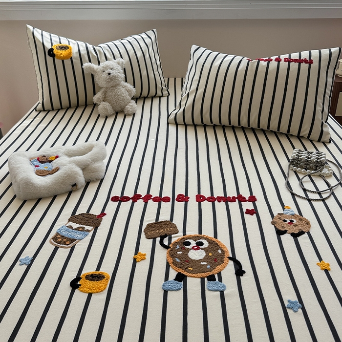 91家纺网 家纺一手货源 找家纺 蓝邻家纺 2025春夏新款全棉纯棉老粗布刺绣床笠凉席席子 甜甜圈