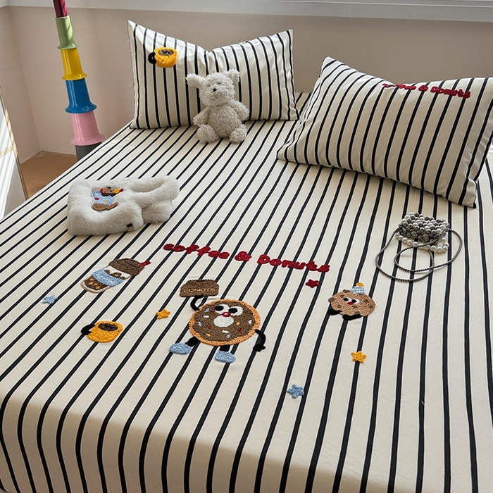 91家纺网 家纺一手货源 找家纺 蓝邻家纺 2025春夏新款全棉纯棉老粗布刺绣床笠凉席席子 甜甜圈