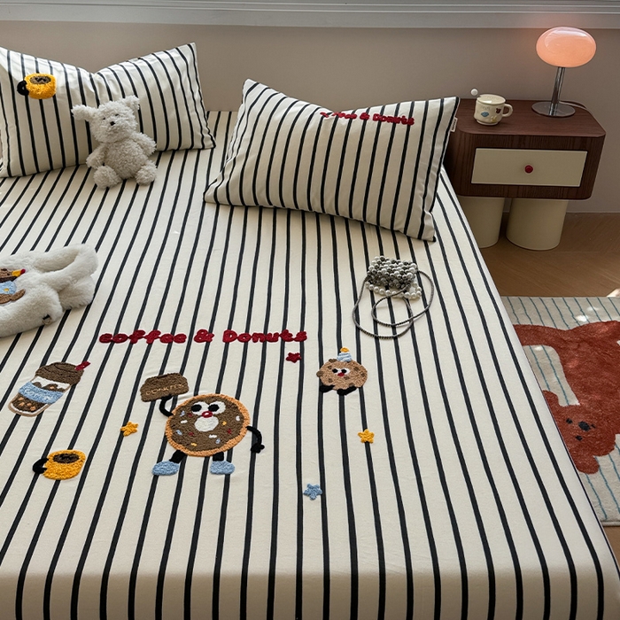 91家纺网 家纺一手货源 找家纺 蓝邻家纺 2025春夏新款全棉纯棉老粗布刺绣床笠凉席席子 甜甜圈