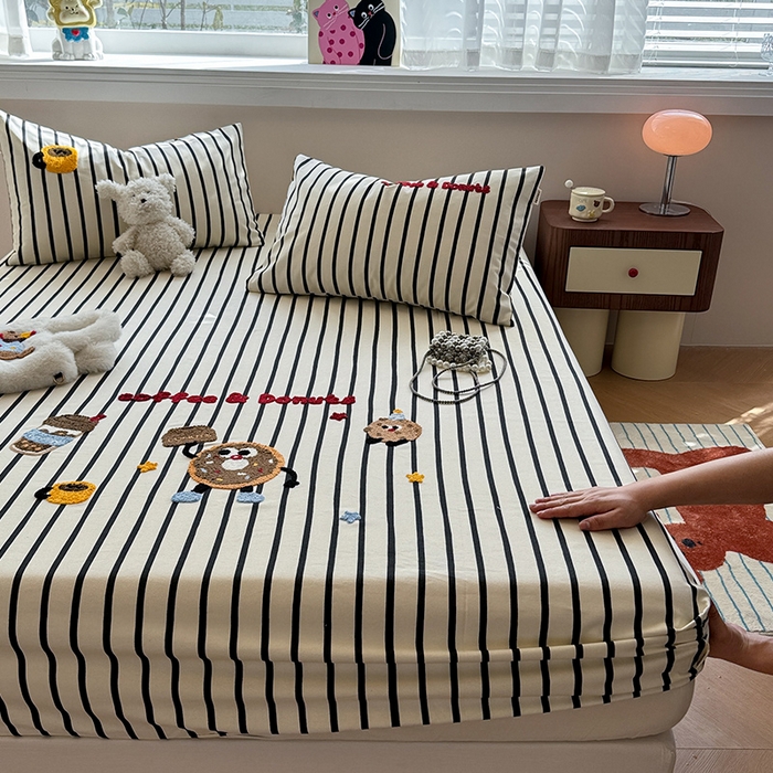 91家纺网 家纺一手货源 找家纺 蓝邻家纺 2025春夏新款全棉纯棉老粗布刺绣床笠凉席席子 甜甜圈