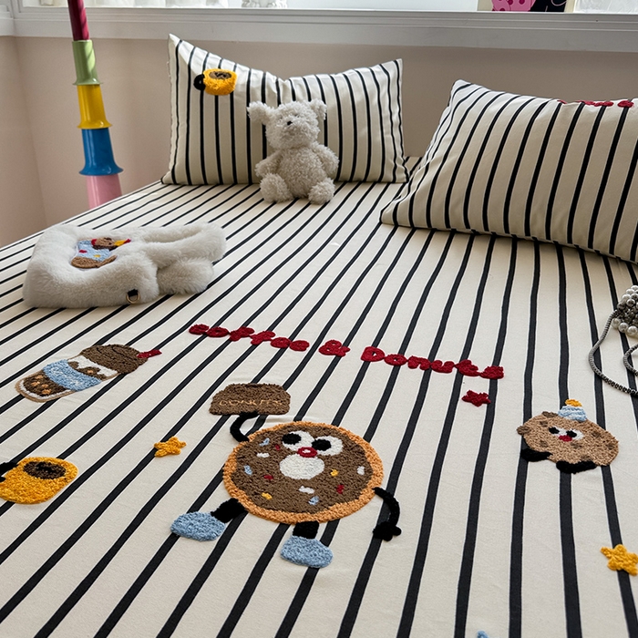 91家纺网 家纺一手货源 找家纺 蓝邻家纺 2025春夏新款全棉纯棉老粗布刺绣床笠凉席席子 甜甜圈