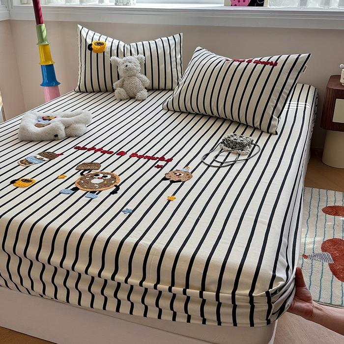 91家纺网 家纺一手货源 找家纺 蓝邻家纺 2025春夏新款全棉纯棉老粗布刺绣床笠凉席席子 甜甜圈