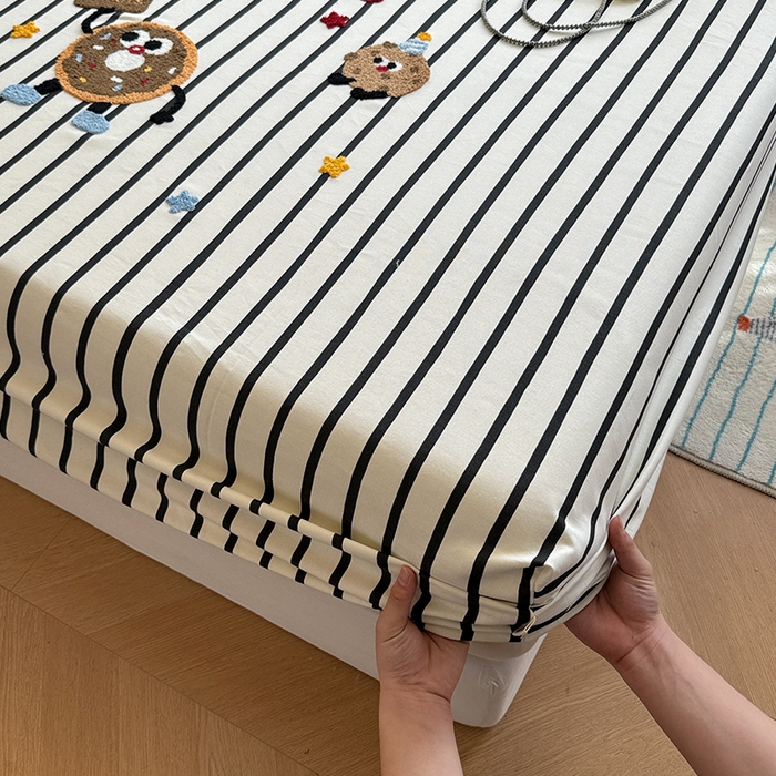 91家纺网 家纺一手货源 找家纺 蓝邻家纺 2025春夏新款全棉纯棉老粗布刺绣床笠凉席席子 甜甜圈