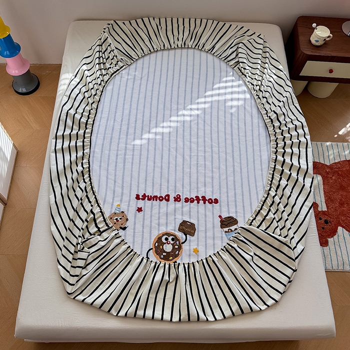 91家纺网 家纺一手货源 找家纺 蓝邻家纺 2025春夏新款全棉纯棉老粗布刺绣床笠凉席席子 甜甜圈