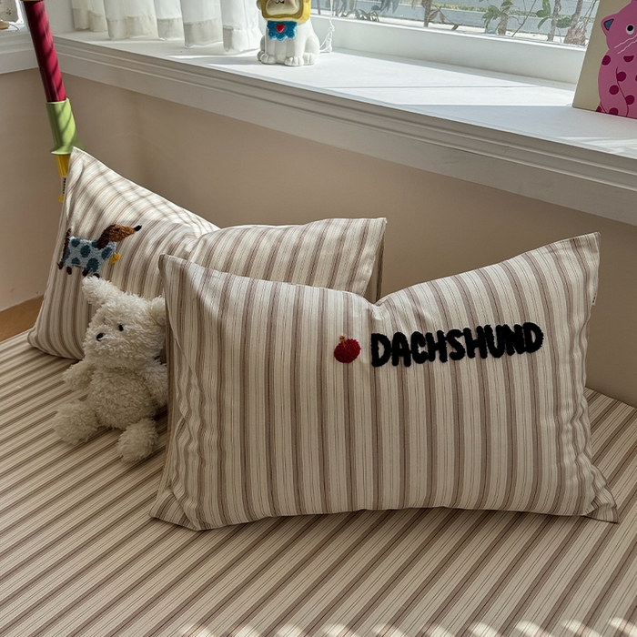 91家纺网 家纺一手货源 找家纺 蓝邻家纺 2025春夏新款全棉纯棉老粗布刺绣床笠凉席席子 元气小狗