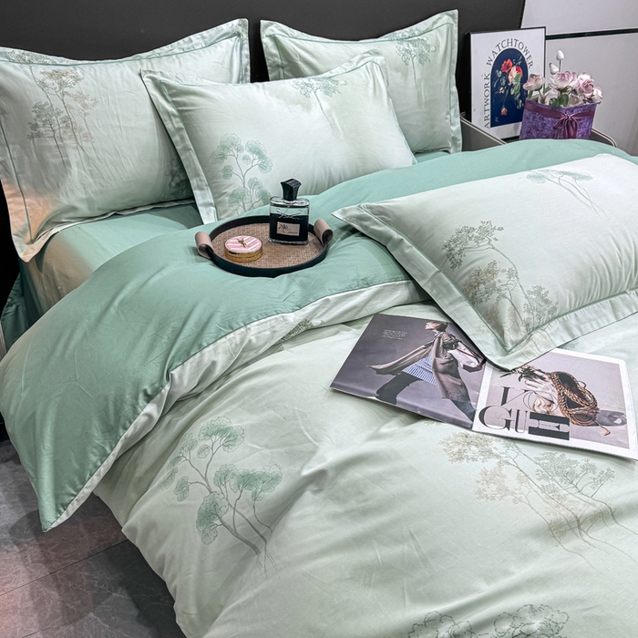 91家纺网 家纺一手货源 找家纺 红日子纺织品 2025新款50s全棉纯棉印花四件套 丛林秘境-绿